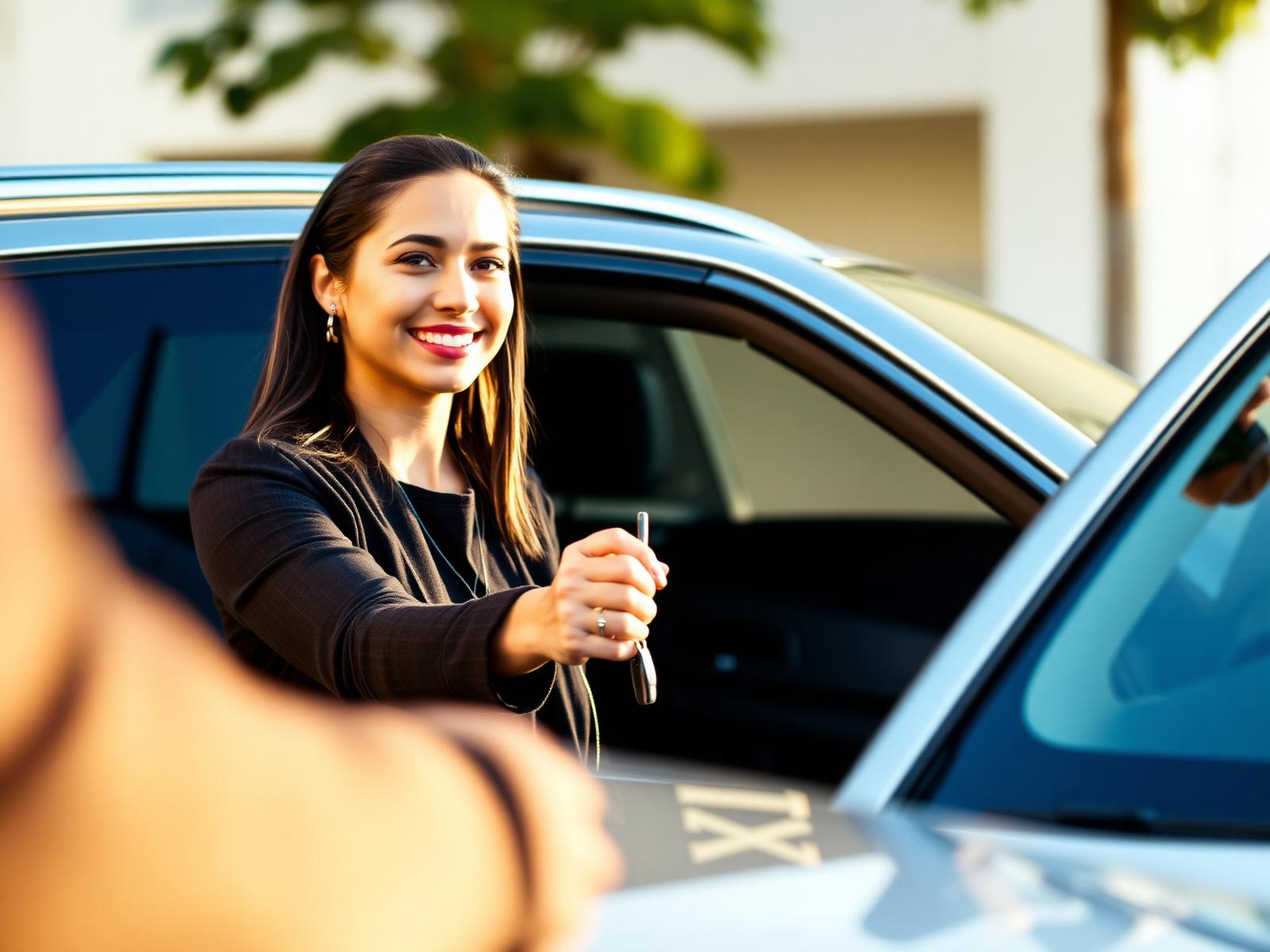 Cliente satisfeita entregando as chaves de seu carro após venda com a CarPago